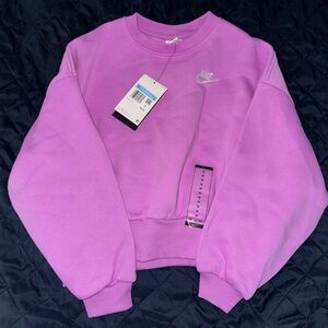 Nike Sportswear Club Fleece Boxy Crew-Neck Fuchsia Big Girls' Sweatshirt Size M